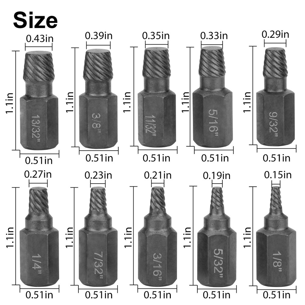 10xDamaged Screw Remover Kit Hex Head Easy Out Bolt Stud Extractor Drill Bit Set