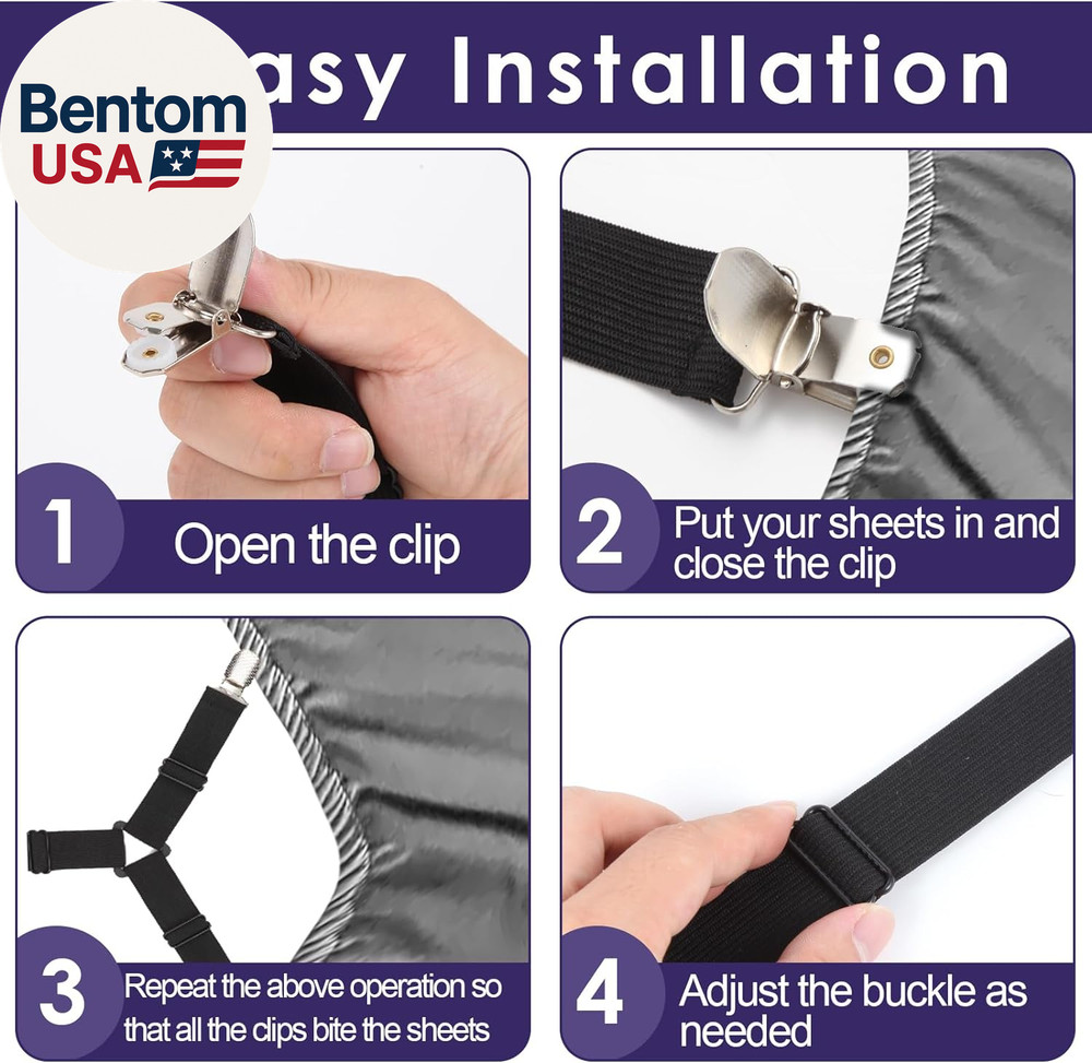 Bed Sheet Straps,6 PCS Secure and Fitted Sheet Straps for Full Size Bed,Adjustab