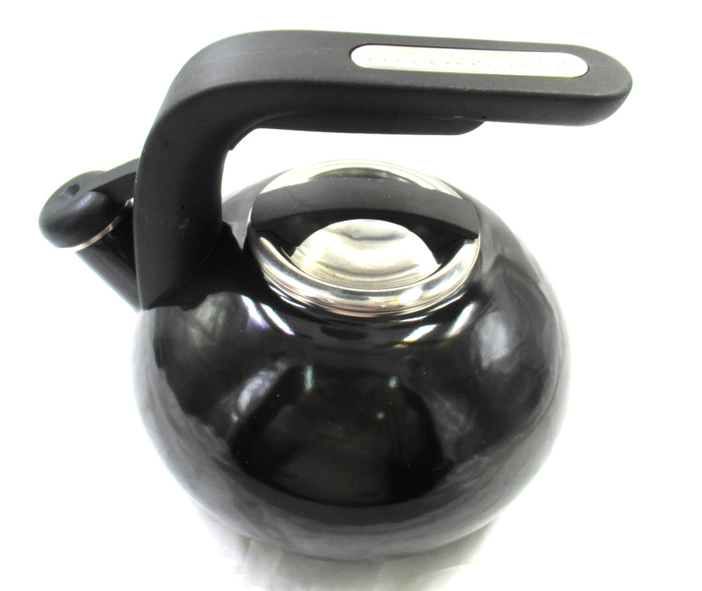 KitchenAid Black Whistling Tea Kettle Enamel Stainless Steel Ergonomic Handle