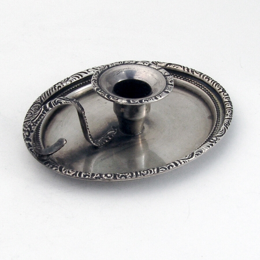 Small Oval Chamberstick Scroll Handle Sterling Silver 1940