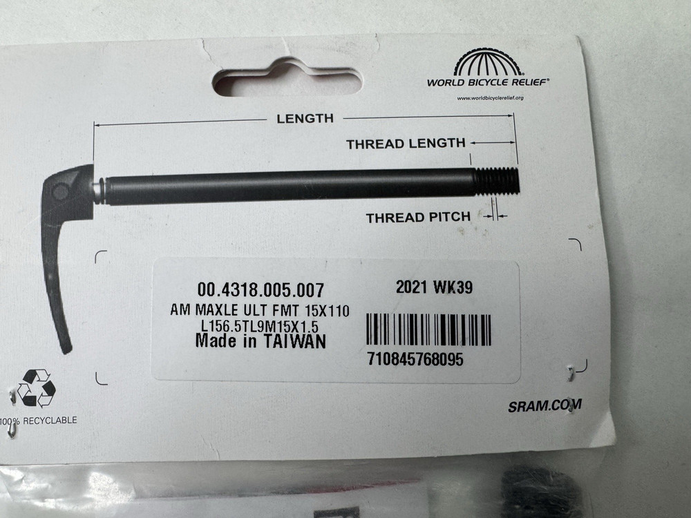 SCRAM Maxle ULT Front Thru Axle 15x110 156.5mm