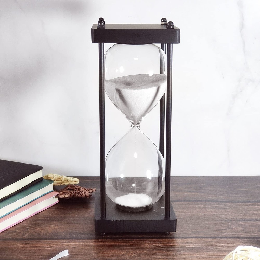 Large Hourglass Timer 60 Minute, Decorative Black Frame Sandglass with White ...