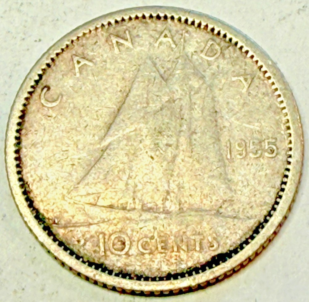 Canada 1955 Dime Silver Circulated Coin