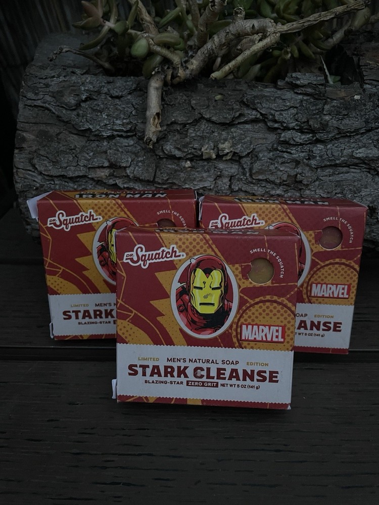 3 Pack Dr. Squatch Natural Bar Soap Stark Cleanse Iron Man 5 oz Zero Grit