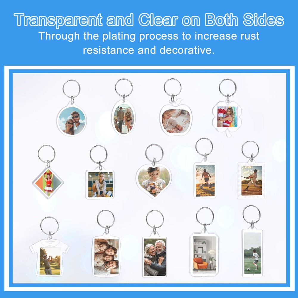 10 Pcs Photo Frame Keyring, 1.3 x 2 Inch Rectangular Photo Keychains