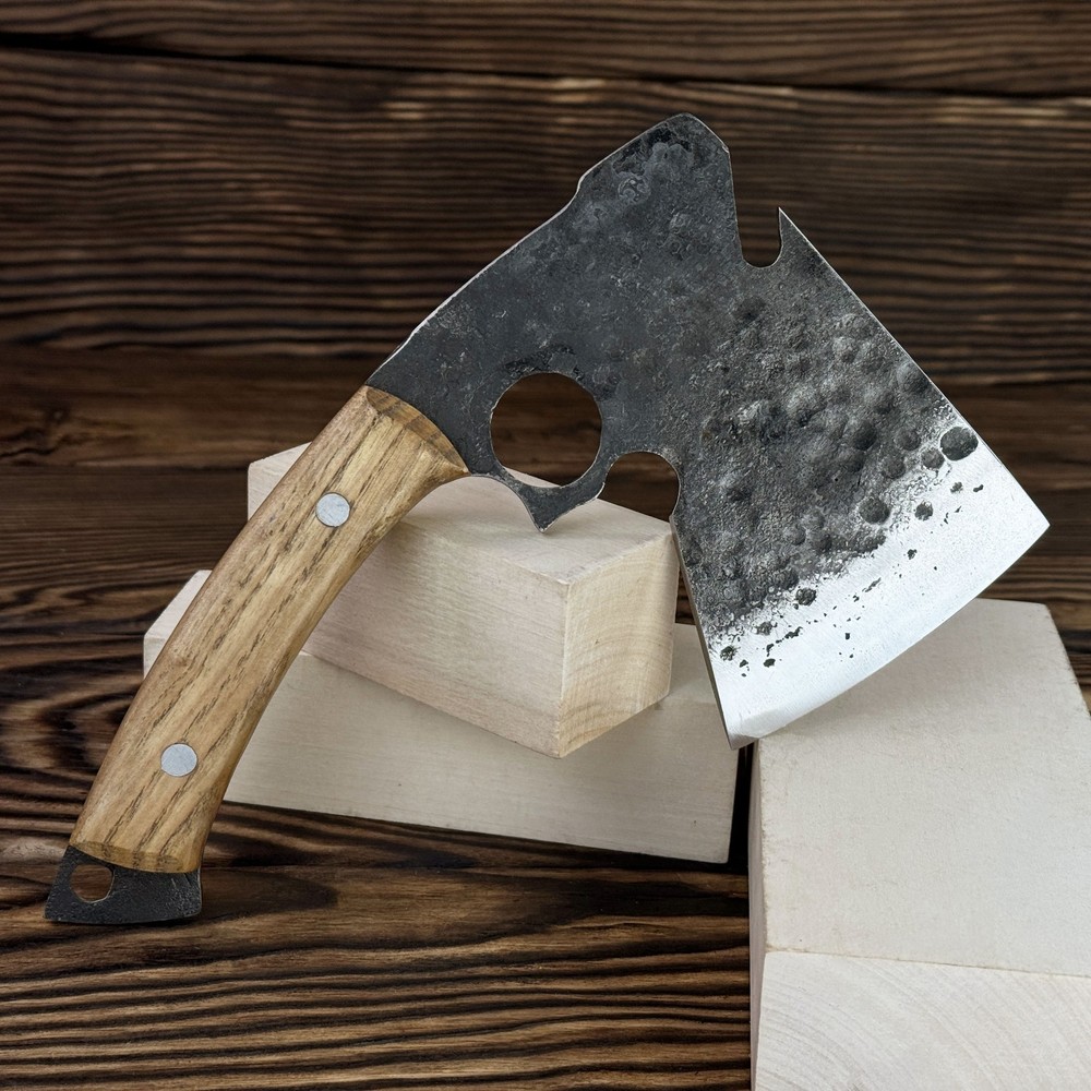 Hand-Forged Chopping Axe with Sheath. Ash Handle Hatchet. Gift for Woodworker.