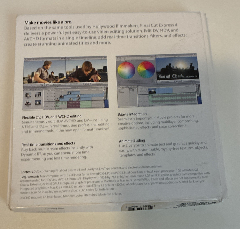 Apple Final Cut Express 4 HD Video Editing Software CIB Complete Mac