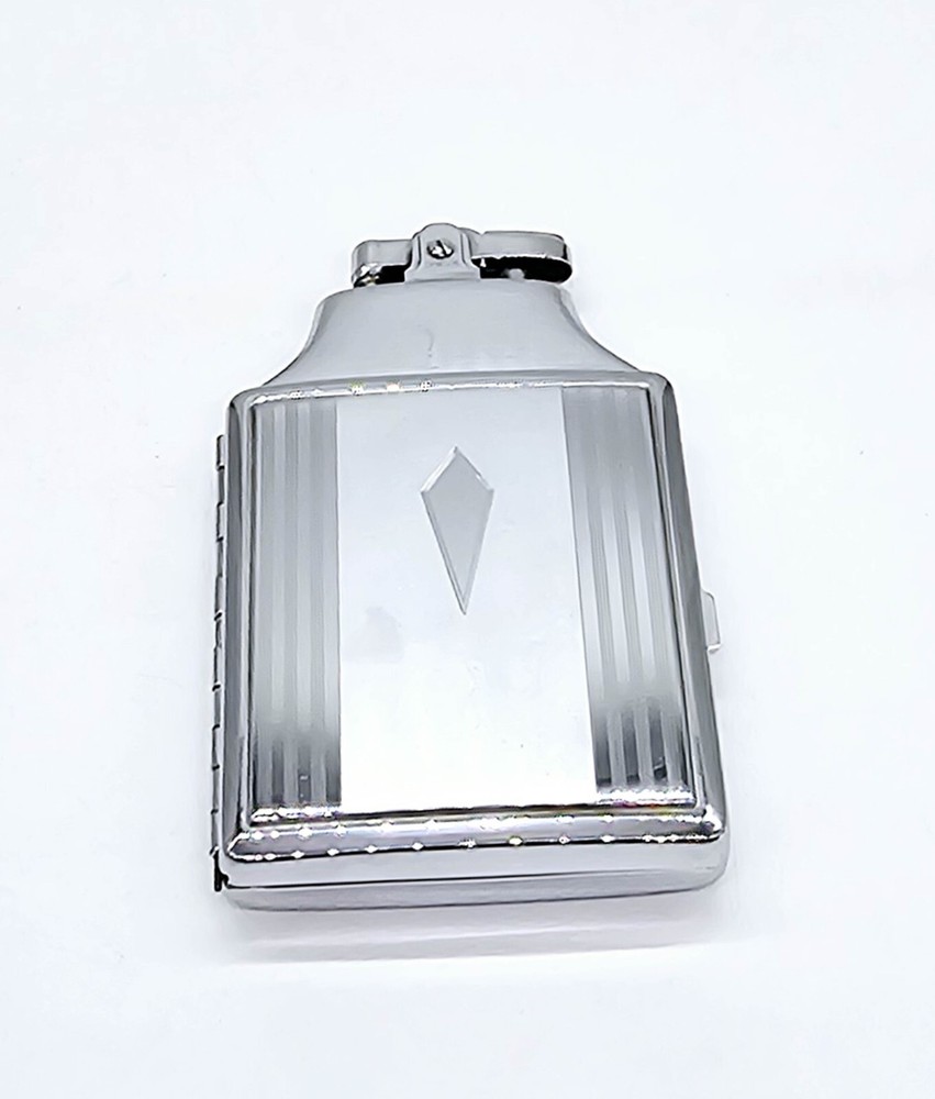 Ronson Cigarette Lighter & Case Combo w Pouch Art Deco Chrome Plated Mastercase