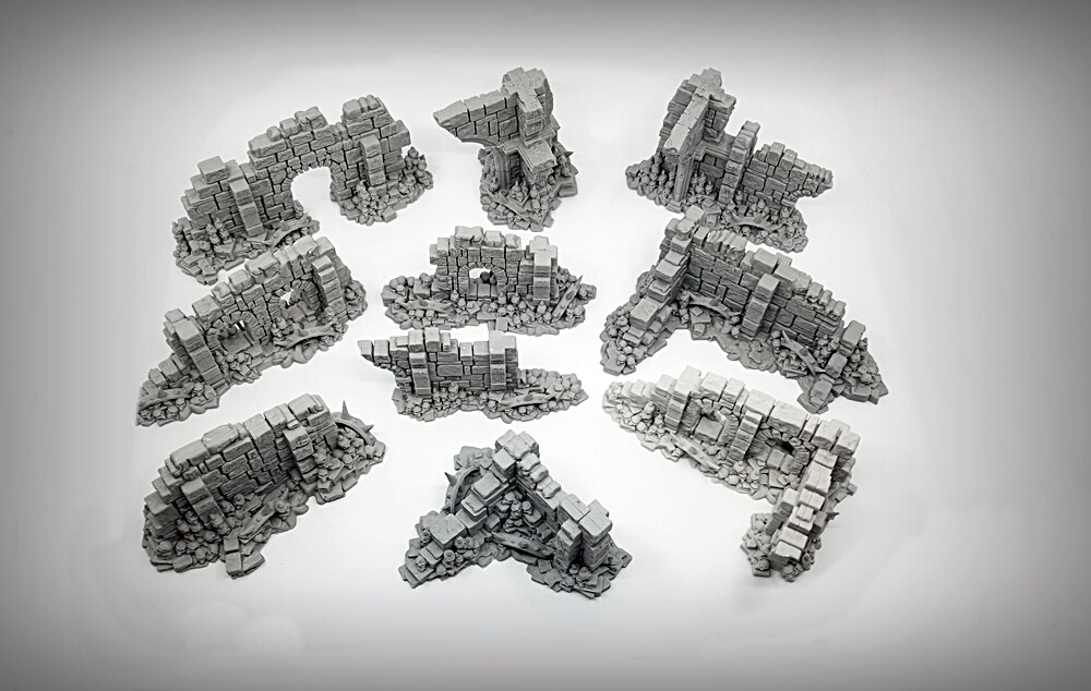 Ancient Ruins GRIMDARK - Basic Wall "B" - Tabletop Wargaming RPG terrain