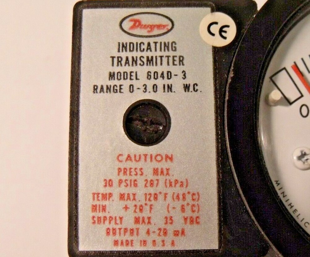 New Dwyer Model 604D-3 Series 600 Minihelic Diff Pressure Indicating Transmitter