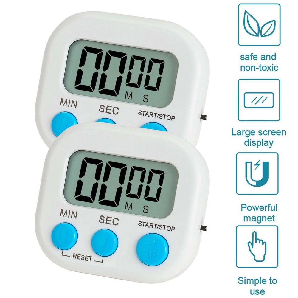 4x Digital Kitchen Timer Magnetic LCD Countdown Stopwatch With Stand Alarm Clock