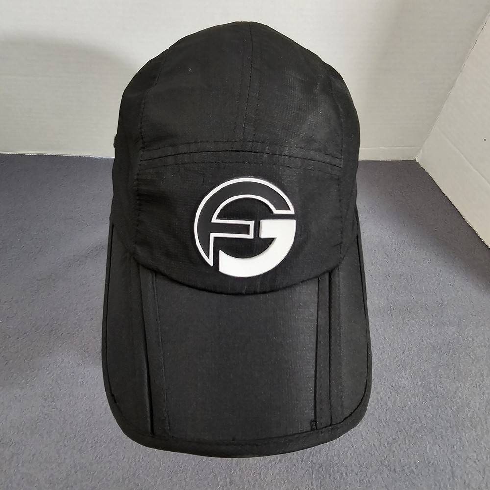 Foray Foldable Black Golf Hat Rubberized Logo Hook & Loop Adjustable Strap