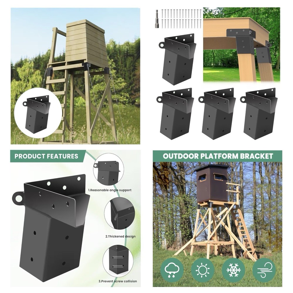 Deer Stand, Hunting Blind 4x4” Brackets & Hardware, Tree Observation Deck, Black