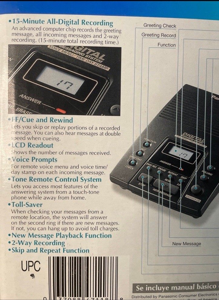 Vintage 90’s Panasonic Digital Answering Machine -WORKING-
