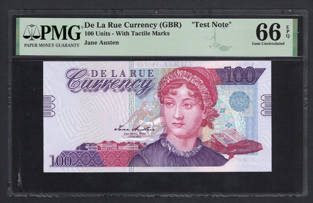 De La Rue (GBR), 100 Units, 2004, Jane Austen,"Test Note" UNC Grade 66