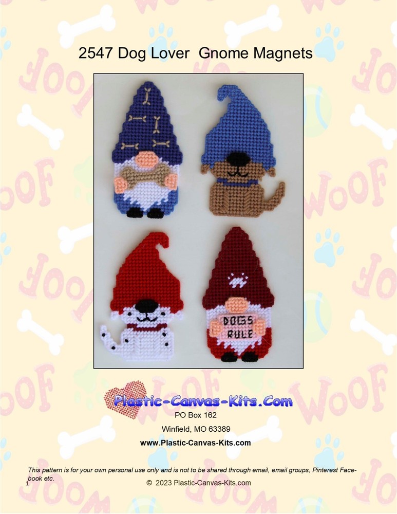 Dog Lover Gnome Magnets-Plastic Canvas Pattern or Kit