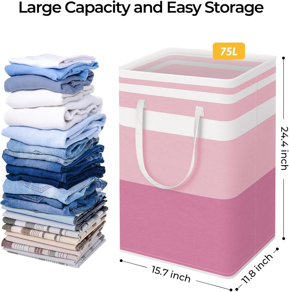 2 Pack Large Laundry Baskets, Waterproof, Freestanding Laundry Hampers, Collapsi