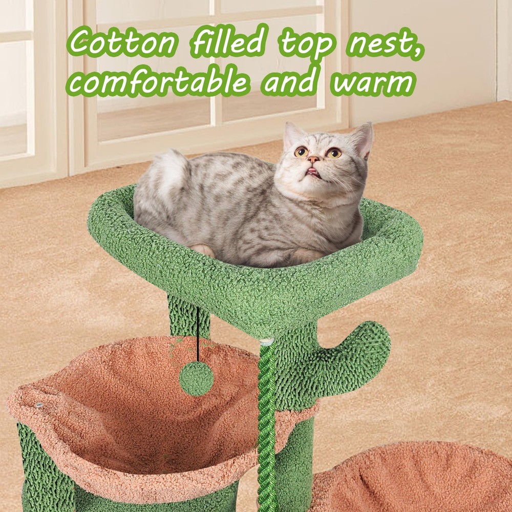 Wang Xin Three Layer Cat Tree with Cat Condo Scratch Pad and Two Hammocks,Gre...