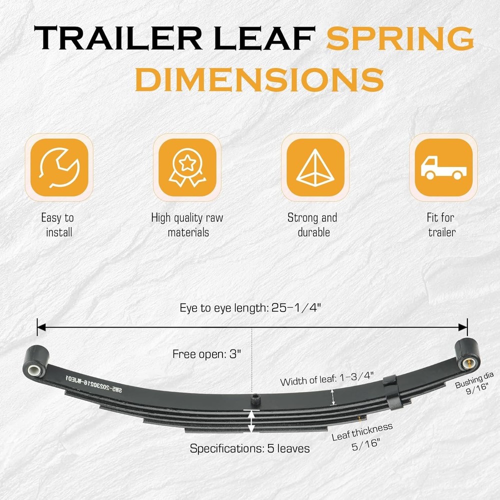 Tandem Trailer Leaf Spring 5 Leaf 3000 lbs Capacity