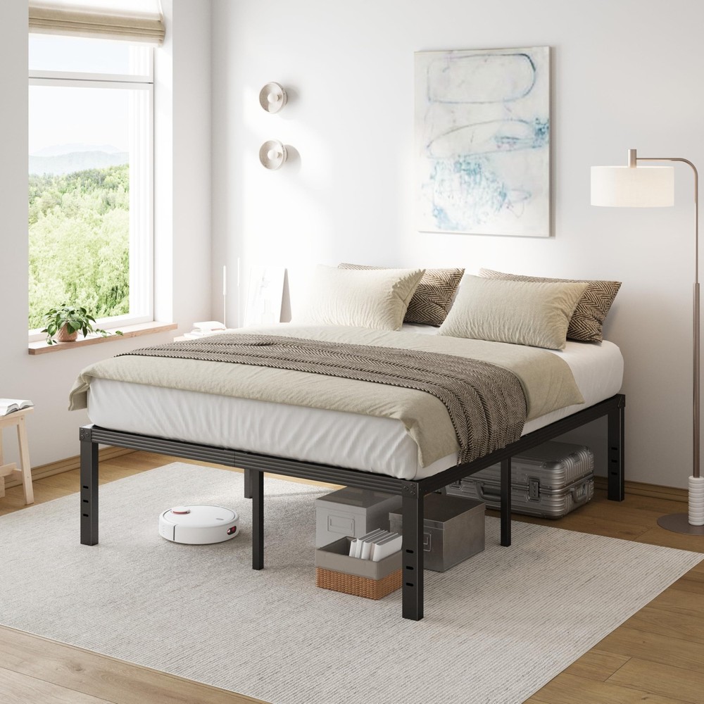 COMASACH Queen Bed Frame Heavy Duty,18" Black Metal Platform Bed Frame,Sturdy...