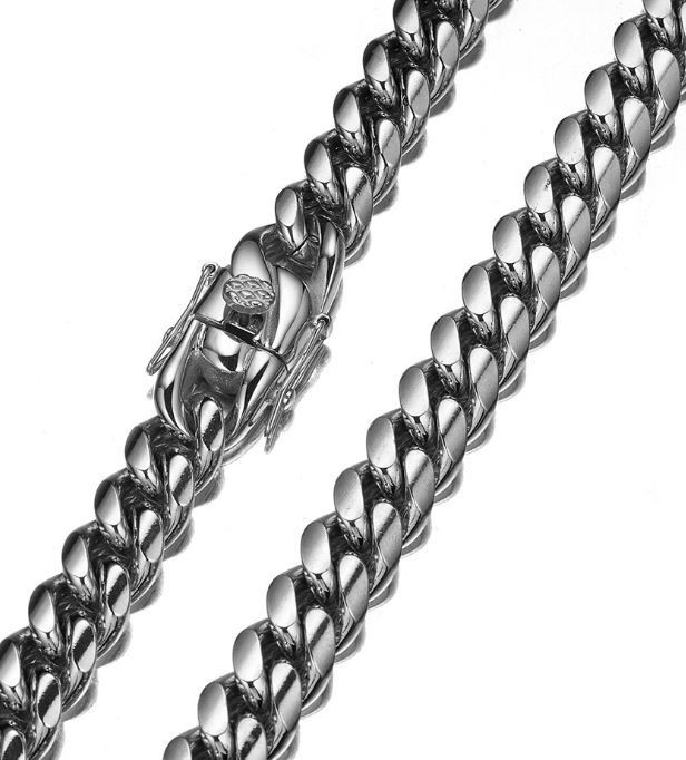 10K Solid white Gold 6-18mm Curb Link Chain Necklace