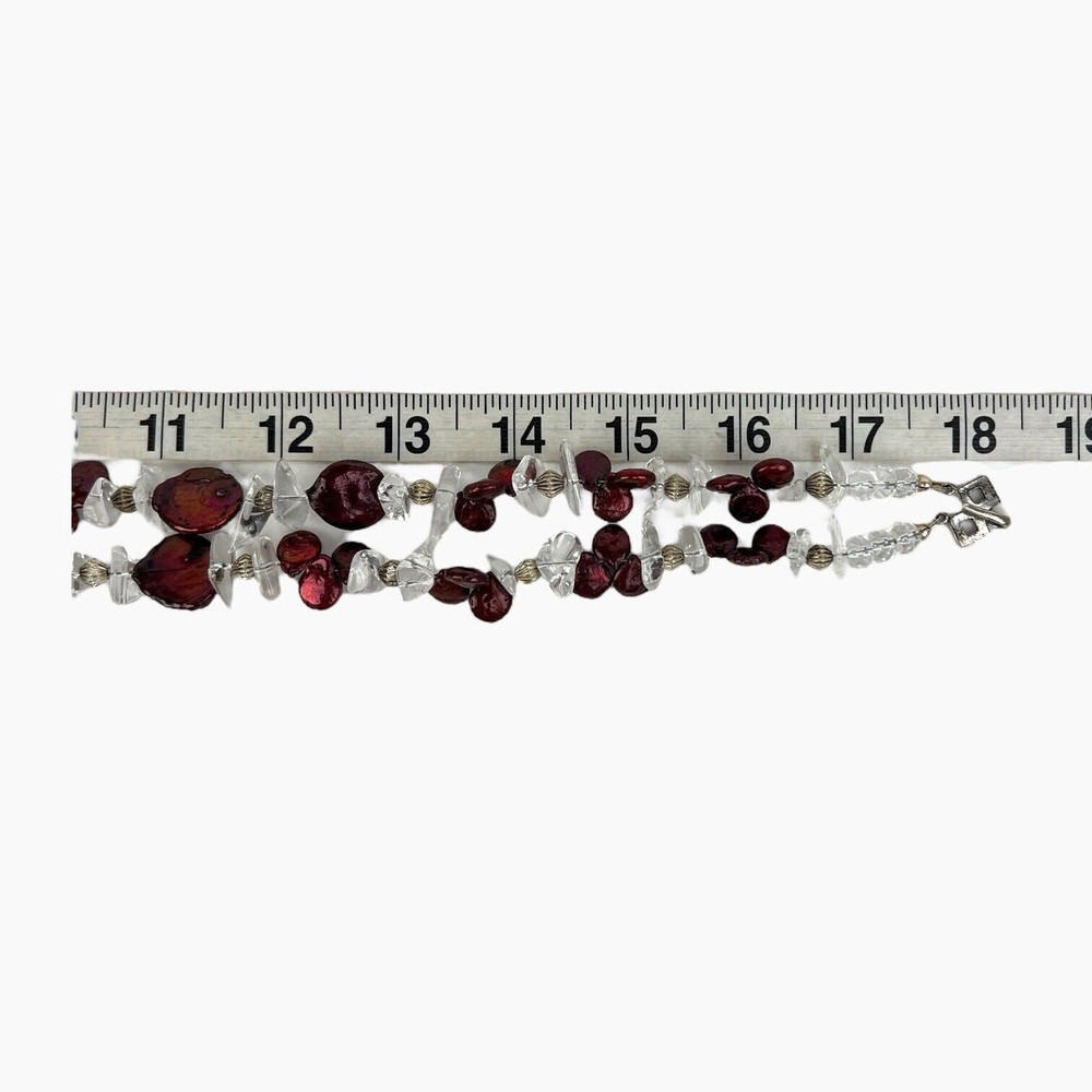 Artisan Beaded Boho Necklace Double Strand Quartz Dyed Red Shell Statement