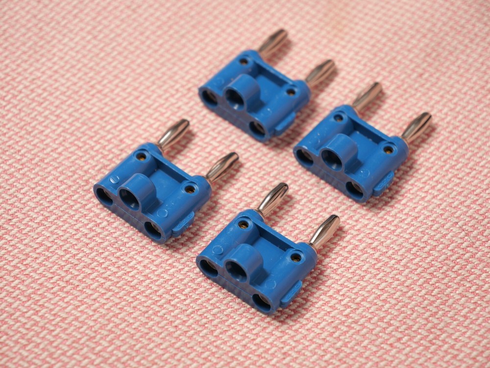 Four Pomona MDP Stackable Double Banana Plug with Cable Guide 4 Pack Blue