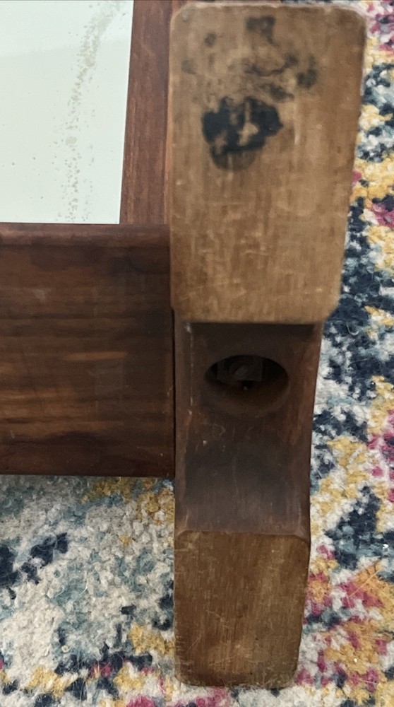 Antique rectangular pivoting shaving mirror 18”x14” w/solid wood base