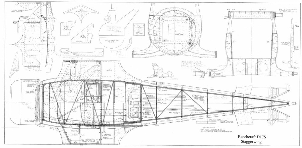 1/5 Scale Beechcraft D-17S Stagger wing 86in Span RC Airplane PDF Plans on a CD