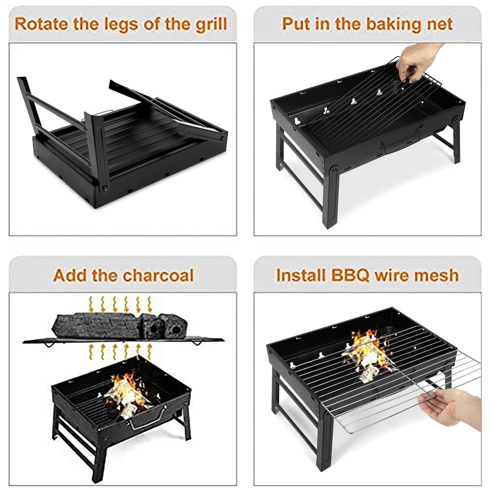 Barbecue Grill, Charcoal Grill Folding B-Black Medium, Medium