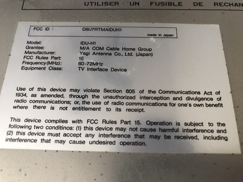 MACOM Satellite Receiver model IDU-H1 60-72MHz