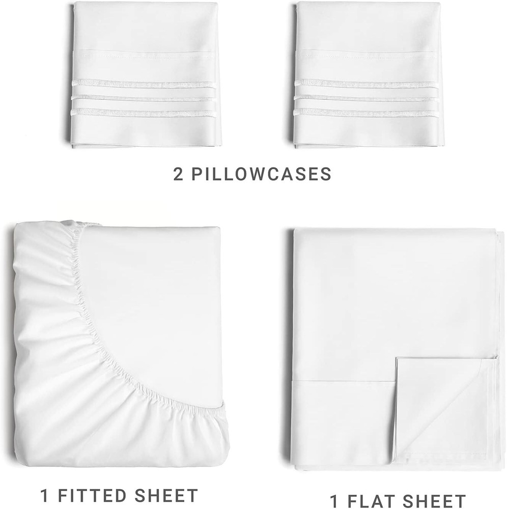 Queen Size 4 Piece Sheet Set - Comfy Breathable & Cooling Sheets - Hotel Luxury