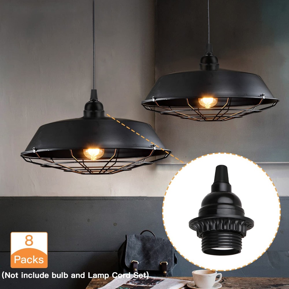 8 Pack E26 E27 Light Sockets, Black Medium Screw Base with Shade Ring, Retro ...