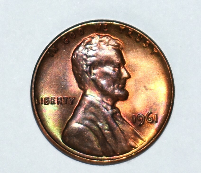 1961 Penny Red Rainbow Toning Coin MS Uncirculated
