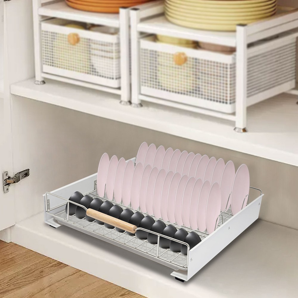 Modern Pull Out Drawer&Bottom-Mounted Slide Out Storage Shelf Silver, White New