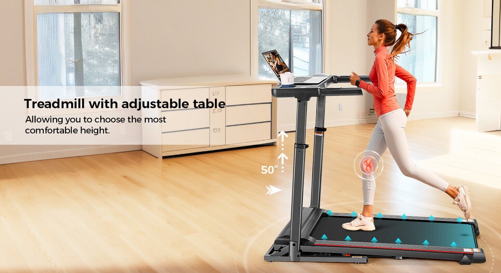 2.5HP Folding Treadmill w/Adjustable Desk Soft Drop System, Running Pad Machine