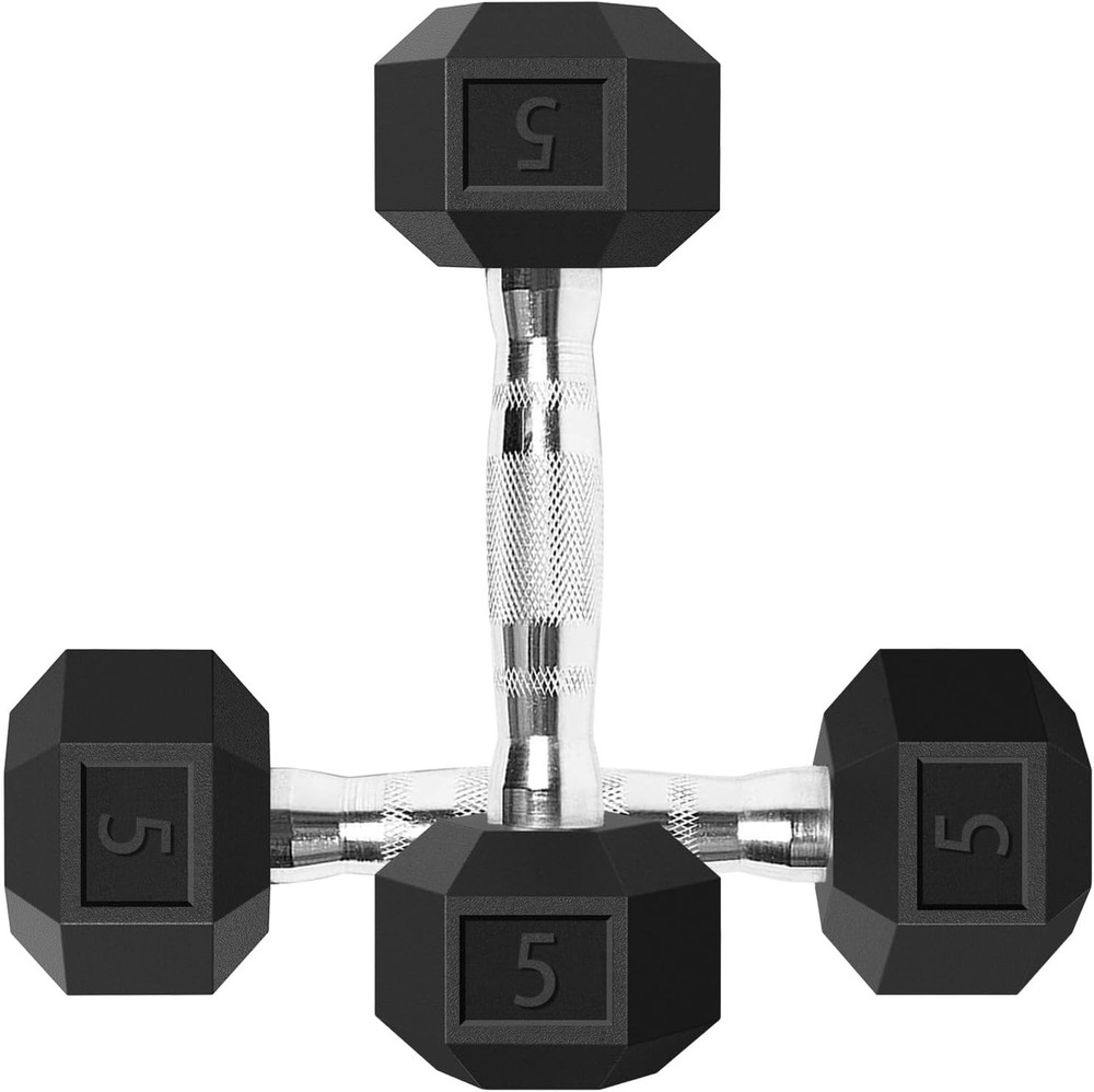 5 LB Hex Rubber Dumbbells Set - Perfect for Home Workouts & Strength Training