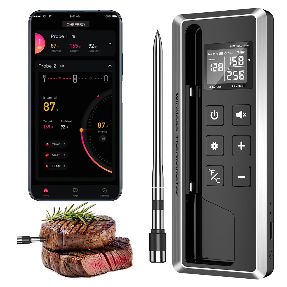 Wireless Meat Thermometer with Smart Timer & APP Control, 800ft Bluetooth Gri...