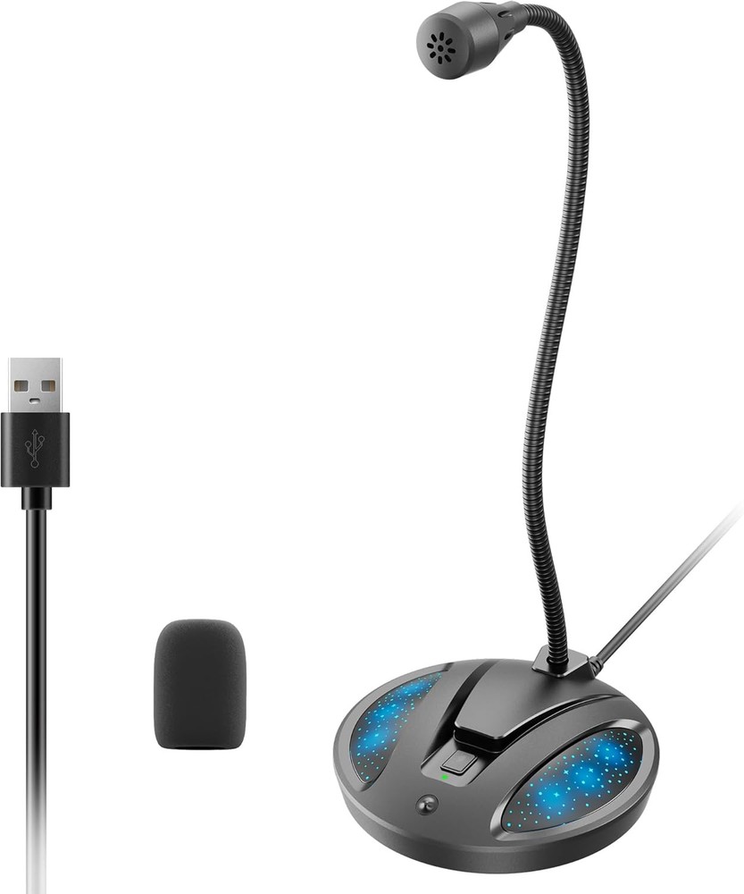 Plug & Play USB Computer Microphone, Flexible Gooseneck Desk Microphone for Podc