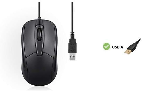 PERIMICE-209 3 Button USB Wired Mouse Optical 1000 DPI 5.9 Ft Cable Black