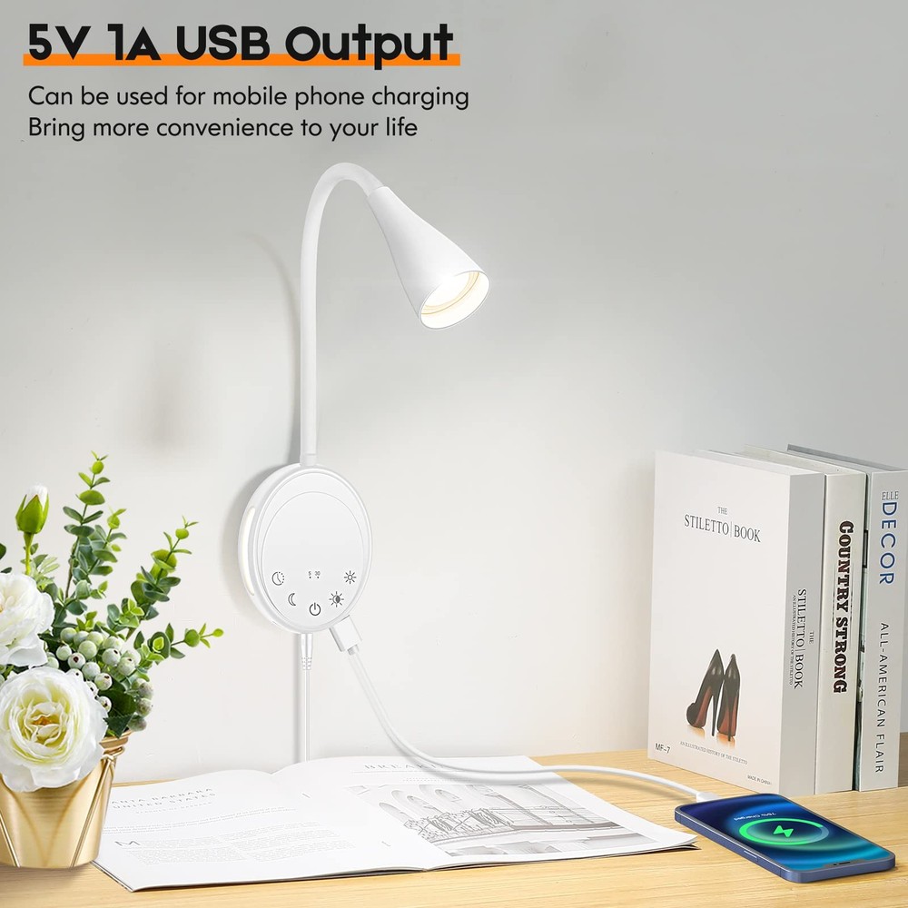 LED Wall Mounted Reading Light, Book Light for Reading in Bed with Touch Cont...