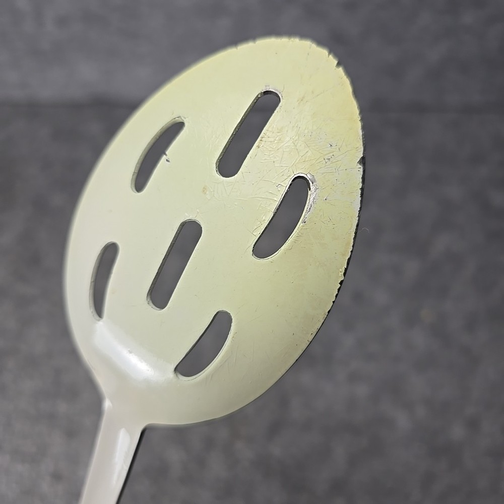Metal Enamel Covered Slotted Spoon