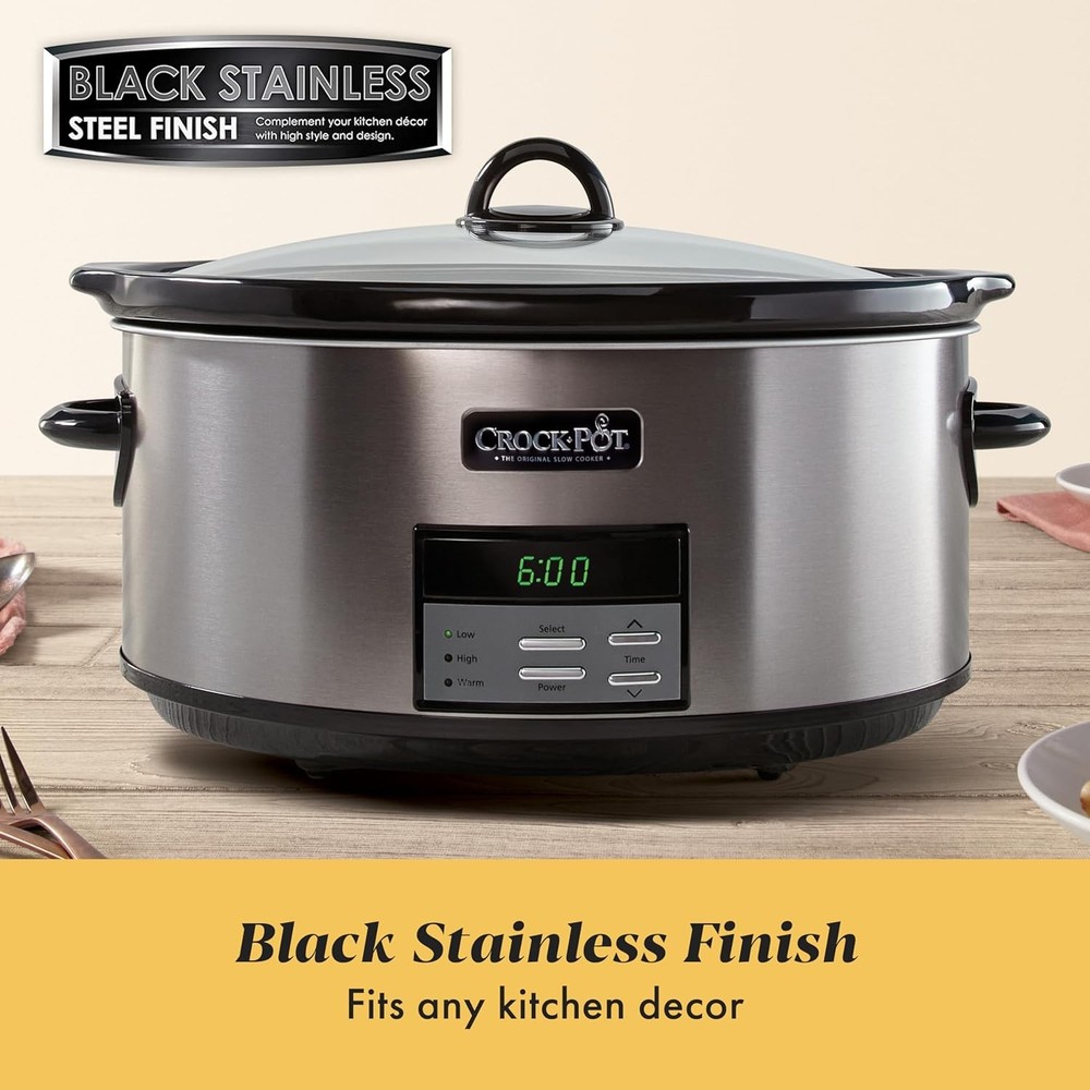 Large 8-Quart Programmable Slow Cooker W/ Auto Warm Setting Black Stainless