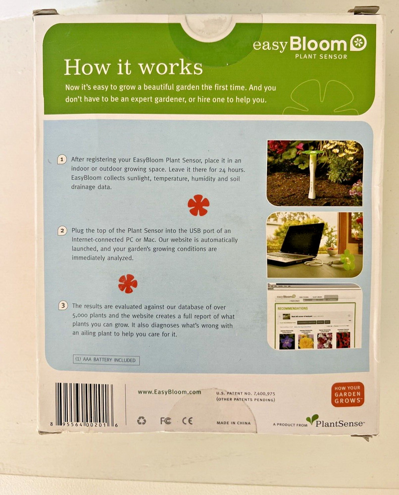 NEW Easy Bloom Plant Sensor Measures pH, Sunlight, Temperature PC or Mac EASY Us