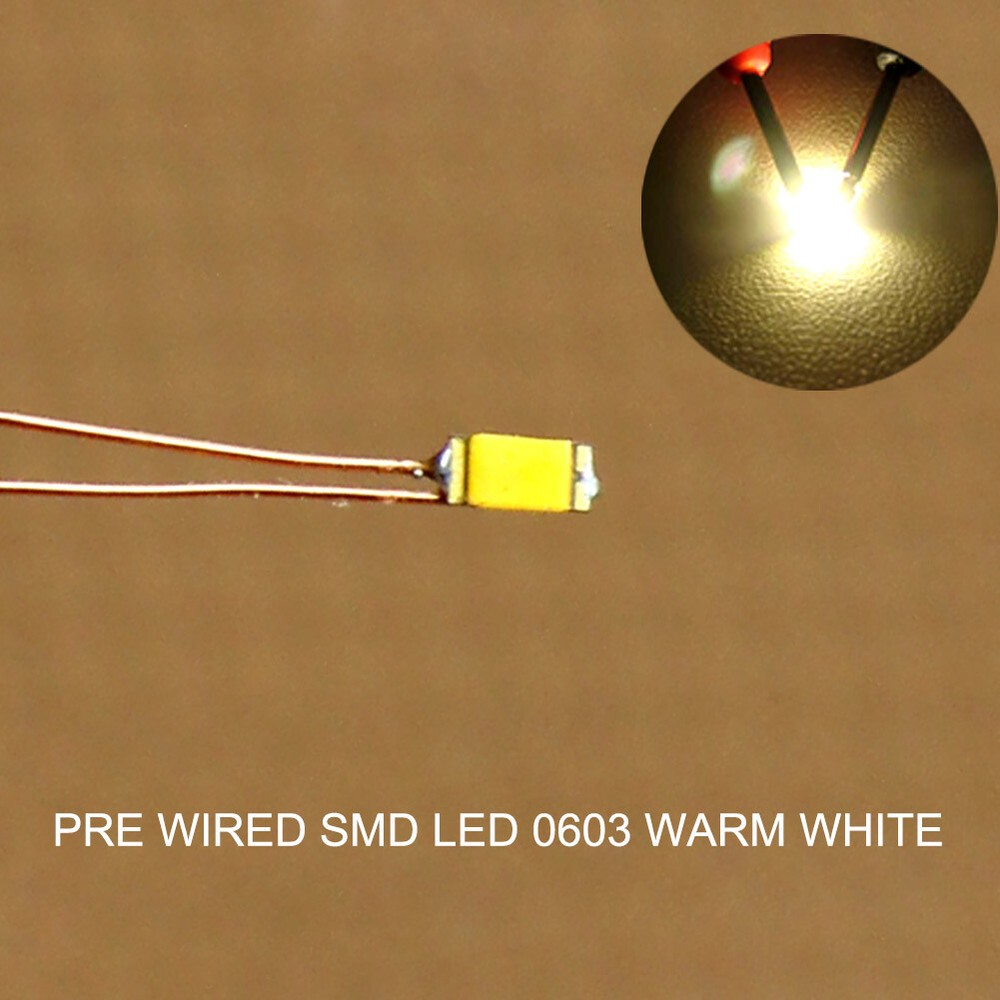 20pcs Pre-wired micro 0.1mm Copper Wire SMD LED 0603 Warm White Lights Resistor