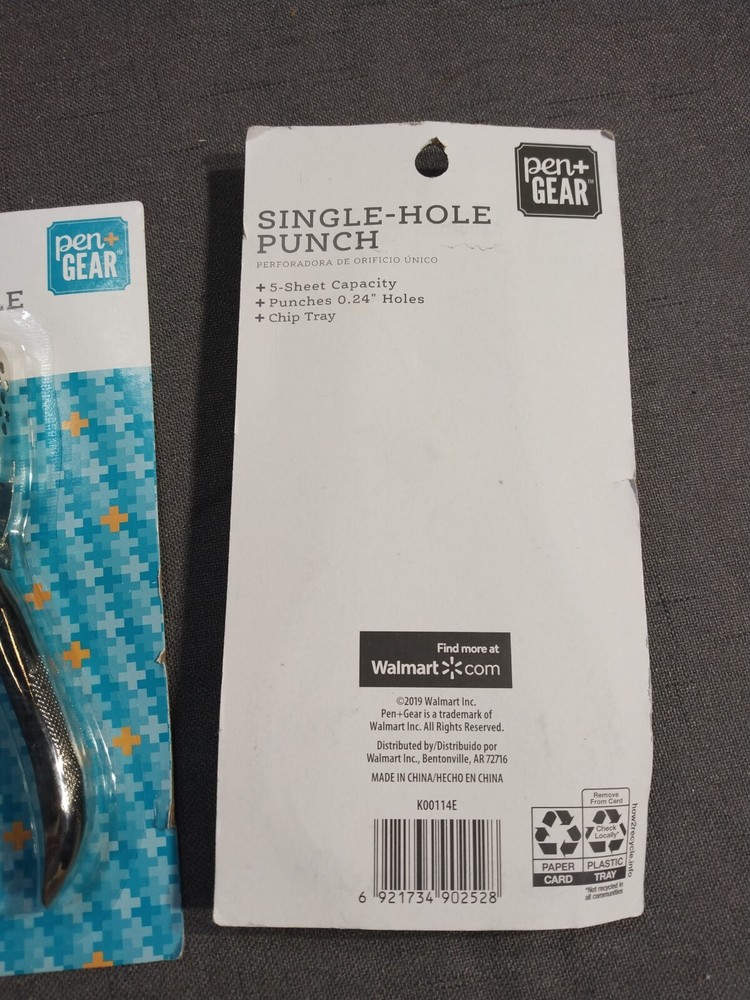 Pen & Gear Single Hole Punch - Silver (New In Pack)2 packs
