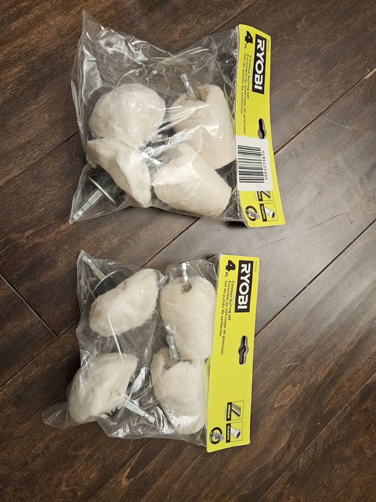 2 Pack Ryobi A92404 4 PC Contour Buff Buffer Set for 18V Drill / Impact Driver