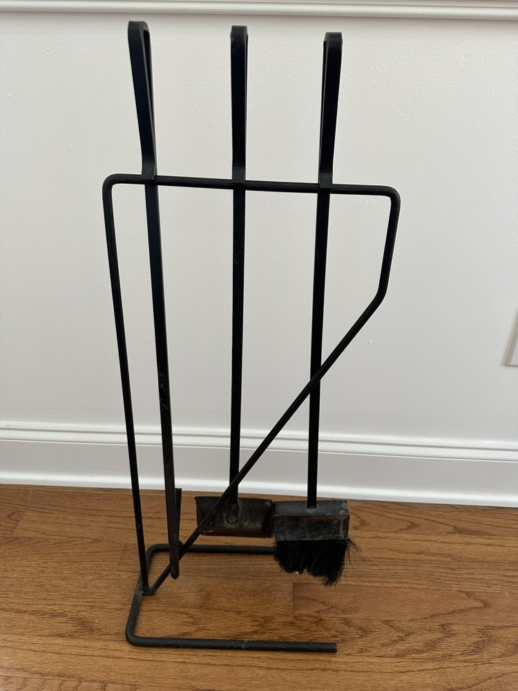 Vintage MCM Iron Modern Fireplace Tool Set Black