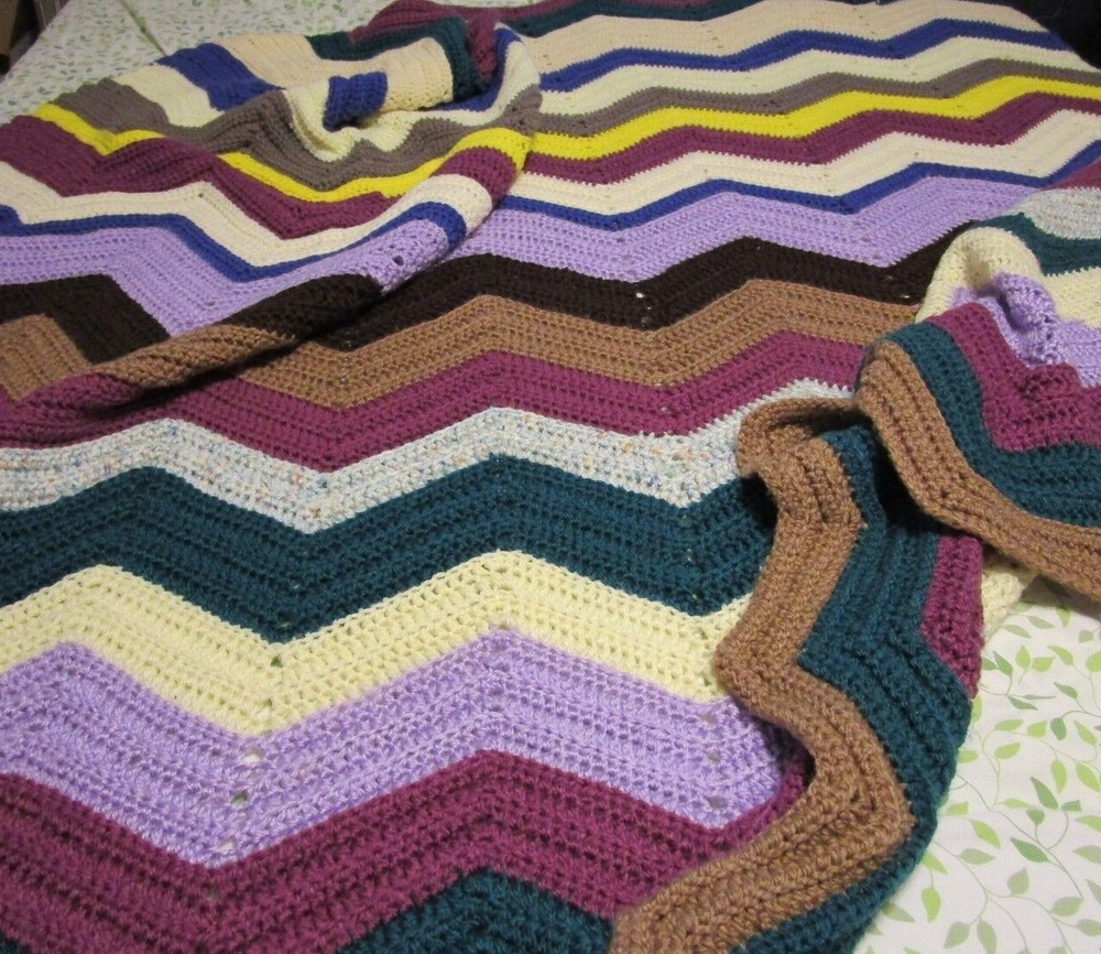 Afghan Multicolored Zig Zag Handmade 63" x 80"