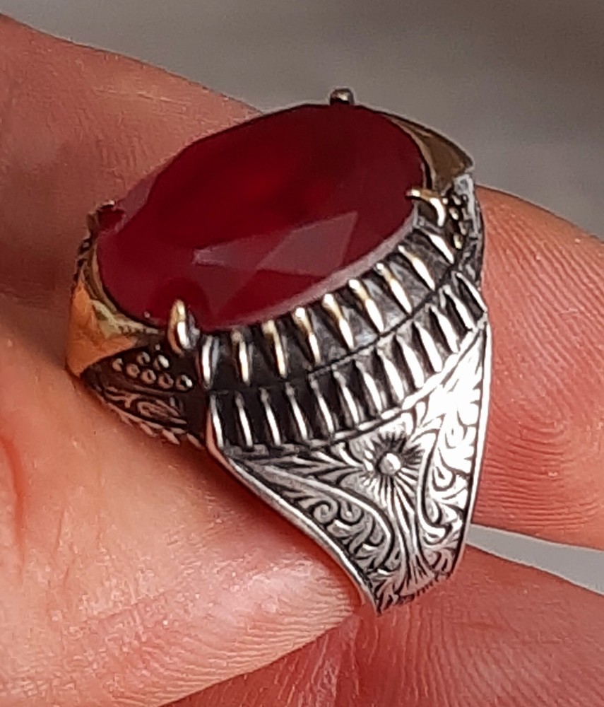 Men 925 Silver Ring Solitaire Ruby Spinel Ring Man Sterling $